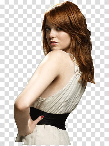 Emma Stone s, woman wearing white dress with black waist band transparent background PNG clipart