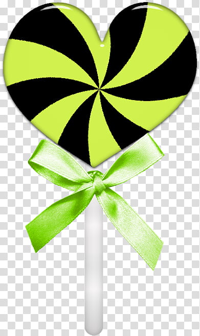 Piruletas s, heart-shaped green and black striped lollipop