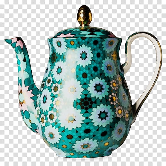 teapot kettle earthenware porcelain pottery, Watercolor, Paint, Wet Ink, Ceramic, Green, Lid, Tableware transparent background PNG clipart