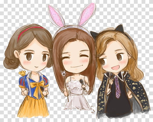 FanArt SNSD Cartoon, three girl smiling transparent background PNG clipart