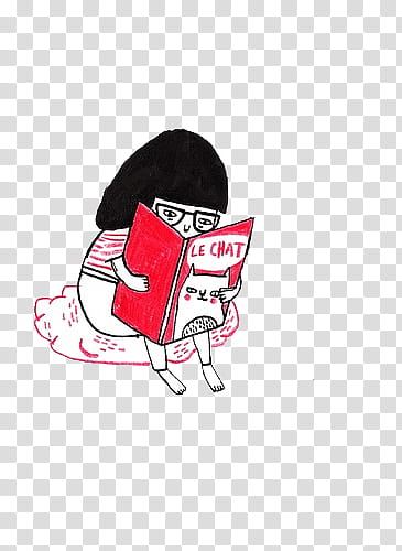 various X, girl reading le chat book illustration transparent background PNG clipart
