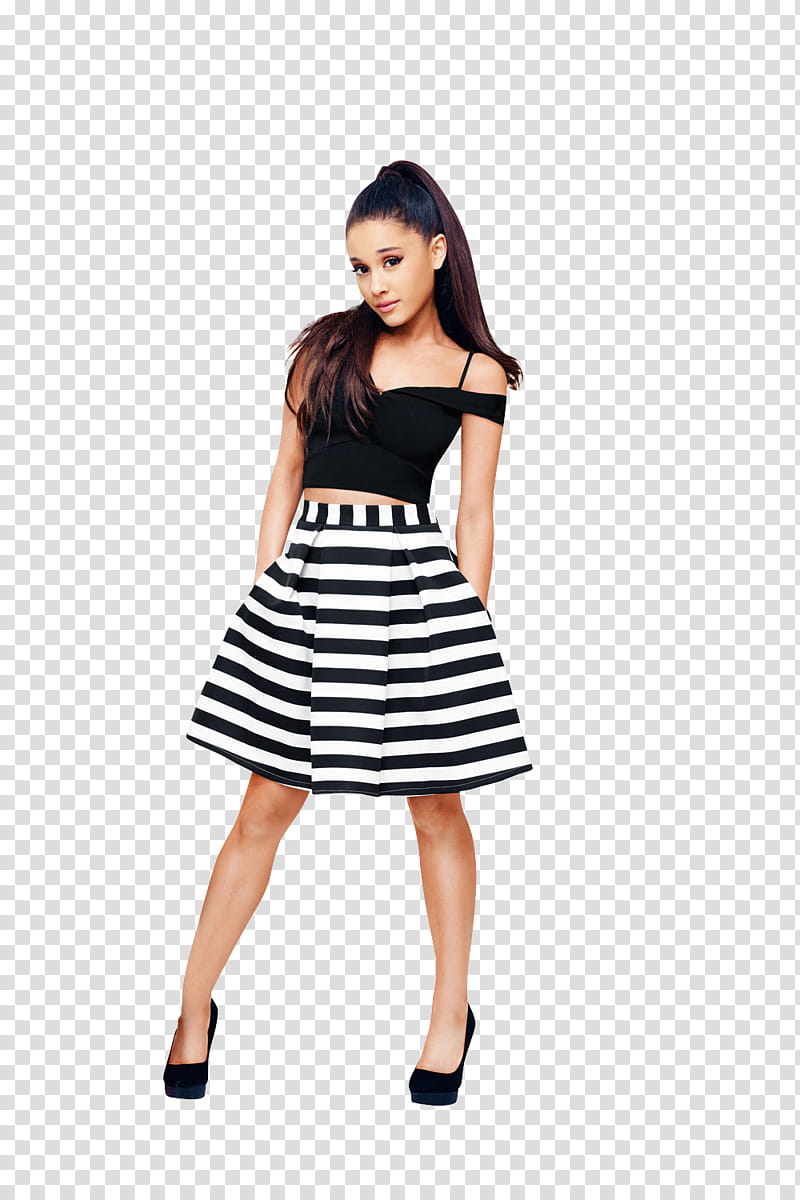 Ariana Grande , woman in black and white striped skirt transparent background PNG clipart