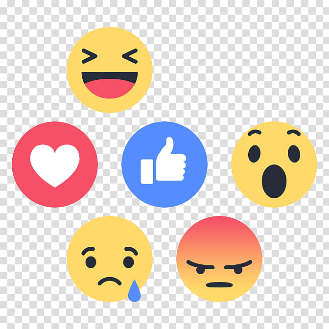 Reacciones de Facebook, illustration of six emojis transparent background PNG clipart