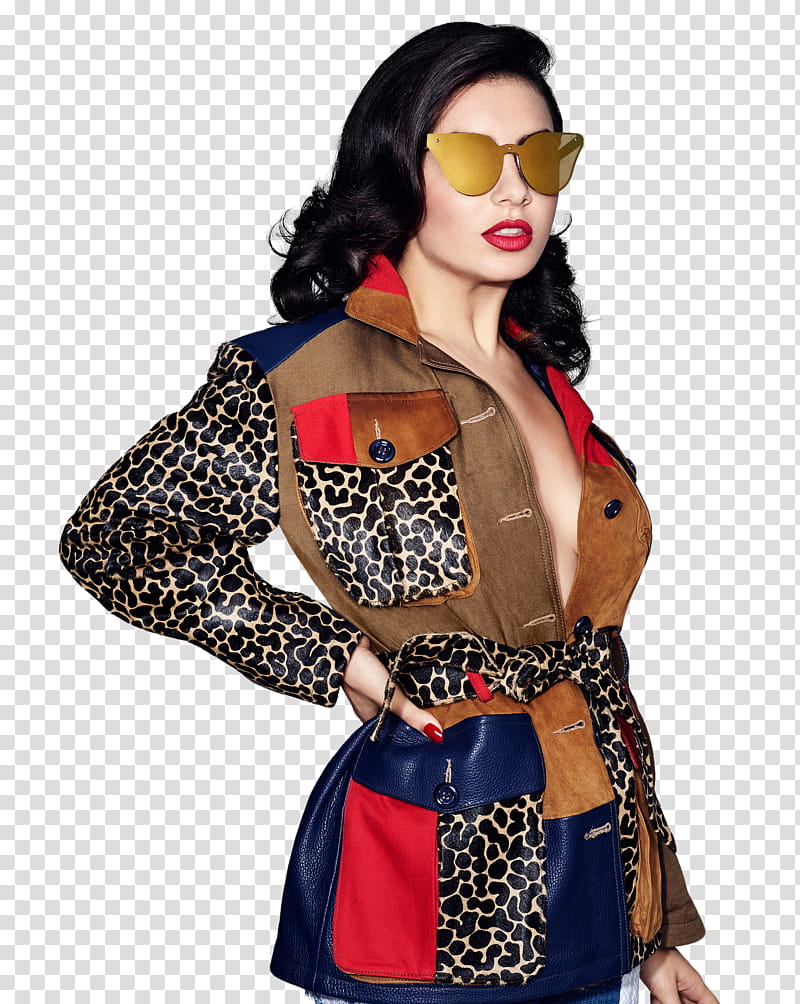 Charli XCX, woman wearing black and brown leopard jacket transparent background PNG clipart
