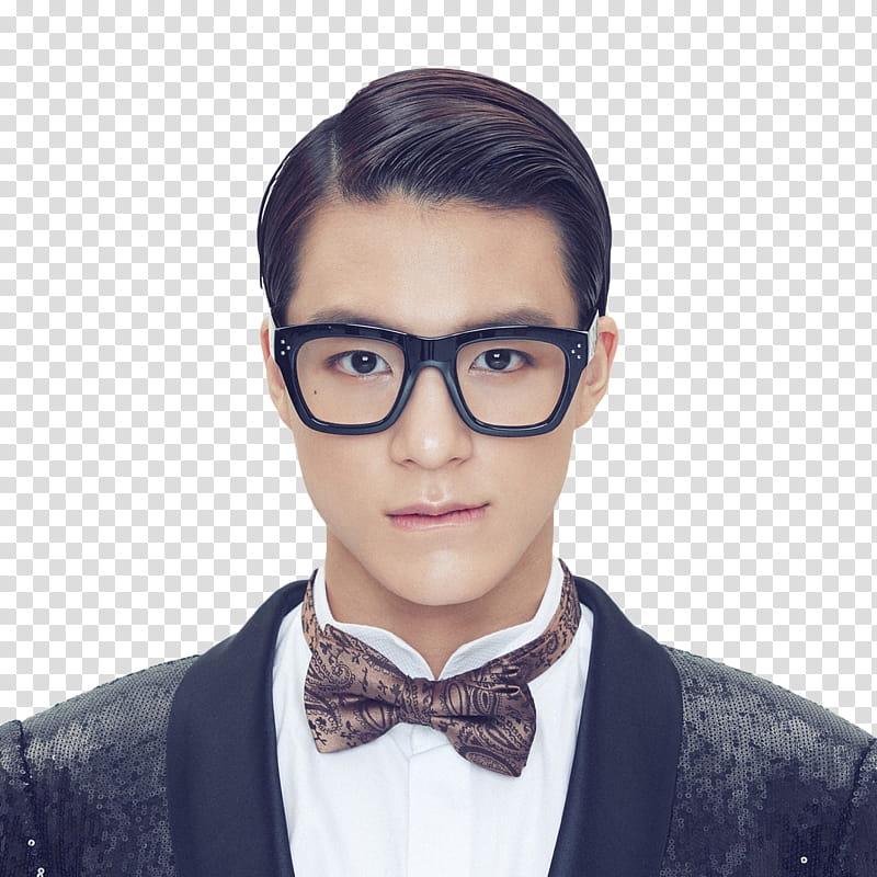 NCT YEARBOOK , man wearing black framed eyeglasses and tuxedo transparent background PNG clipart