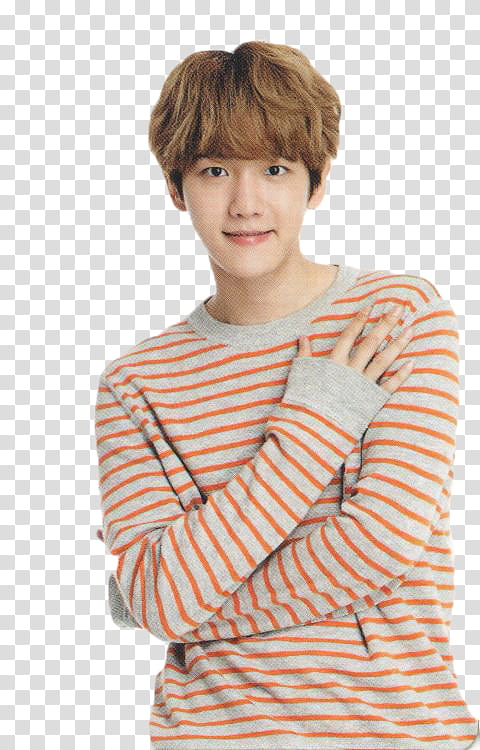 EXO S, man wearing gray and orange striped sweater transparent background PNG clipart