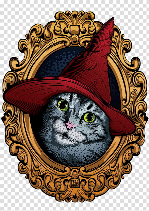 Wizard Cat, cat wearing red hat in frame illustration transparent background PNG clipart