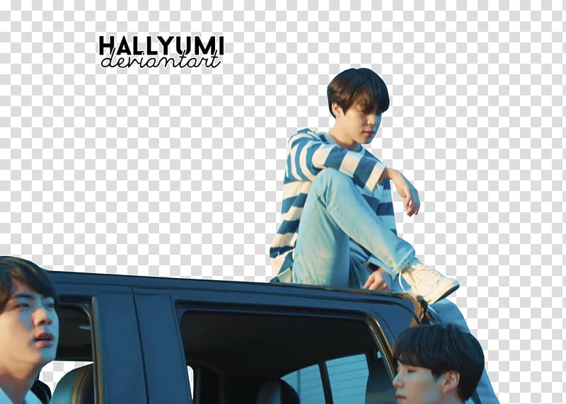 BTS Euphoria, man sitting on vehicle roof during daytime transparent background PNG clipart