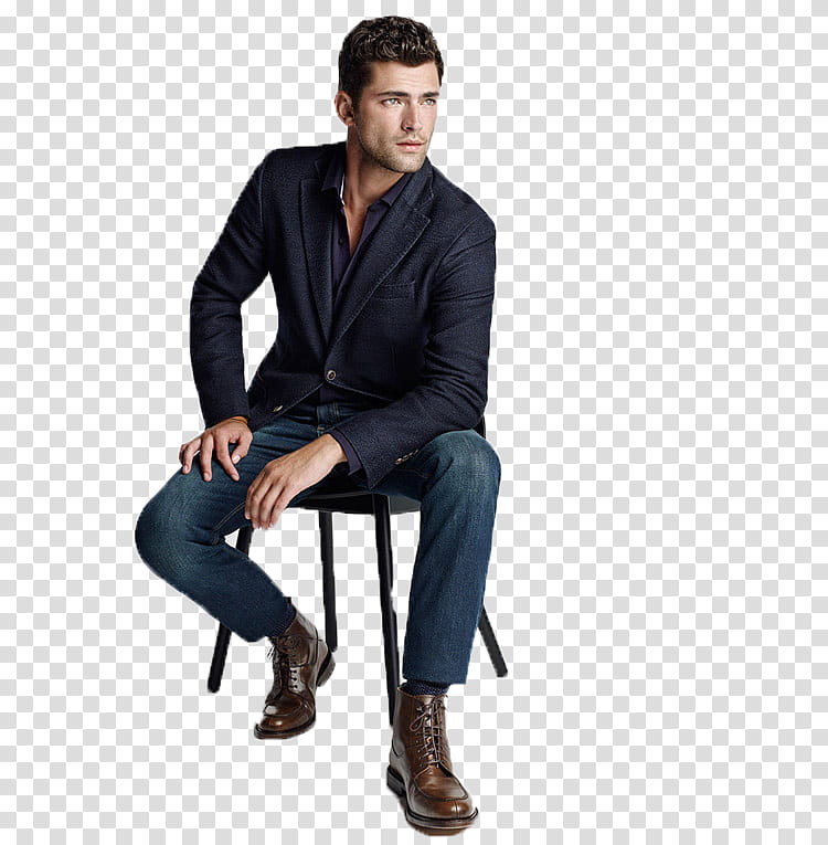 Sean O Pry, sitting man in black blazer with right hand on thigh transparent background PNG clipart