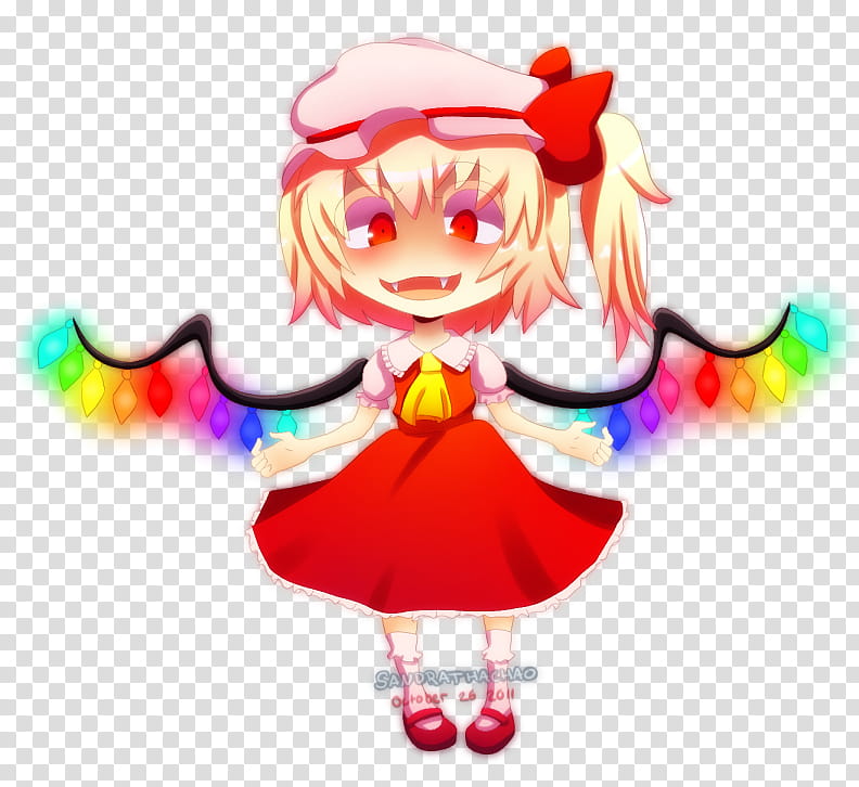 Flandre Scarlet Chibi, animated girl in red short-sleeved dress transparent background PNG clipart