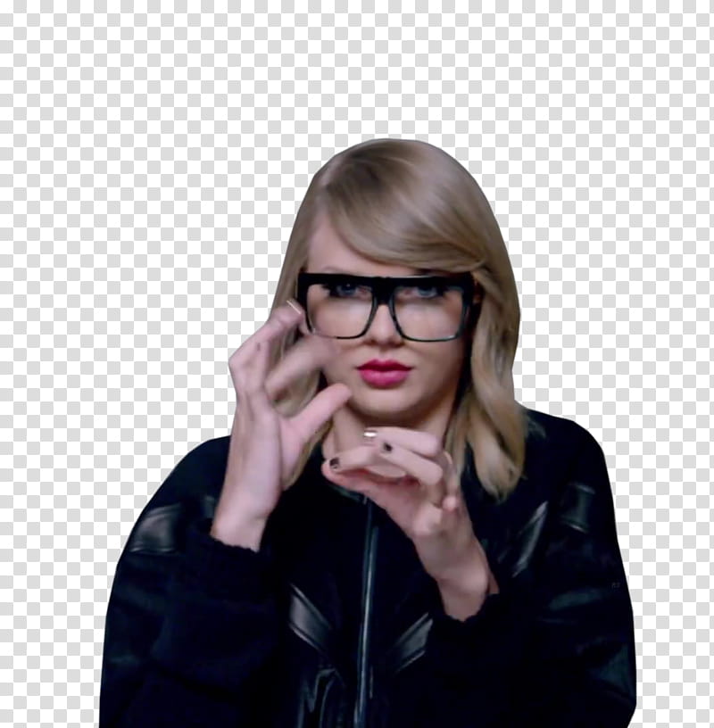 Taylor Swift  Shake it Off, woman in black leather jacket with black framed eyeglasses transparent background PNG clipart