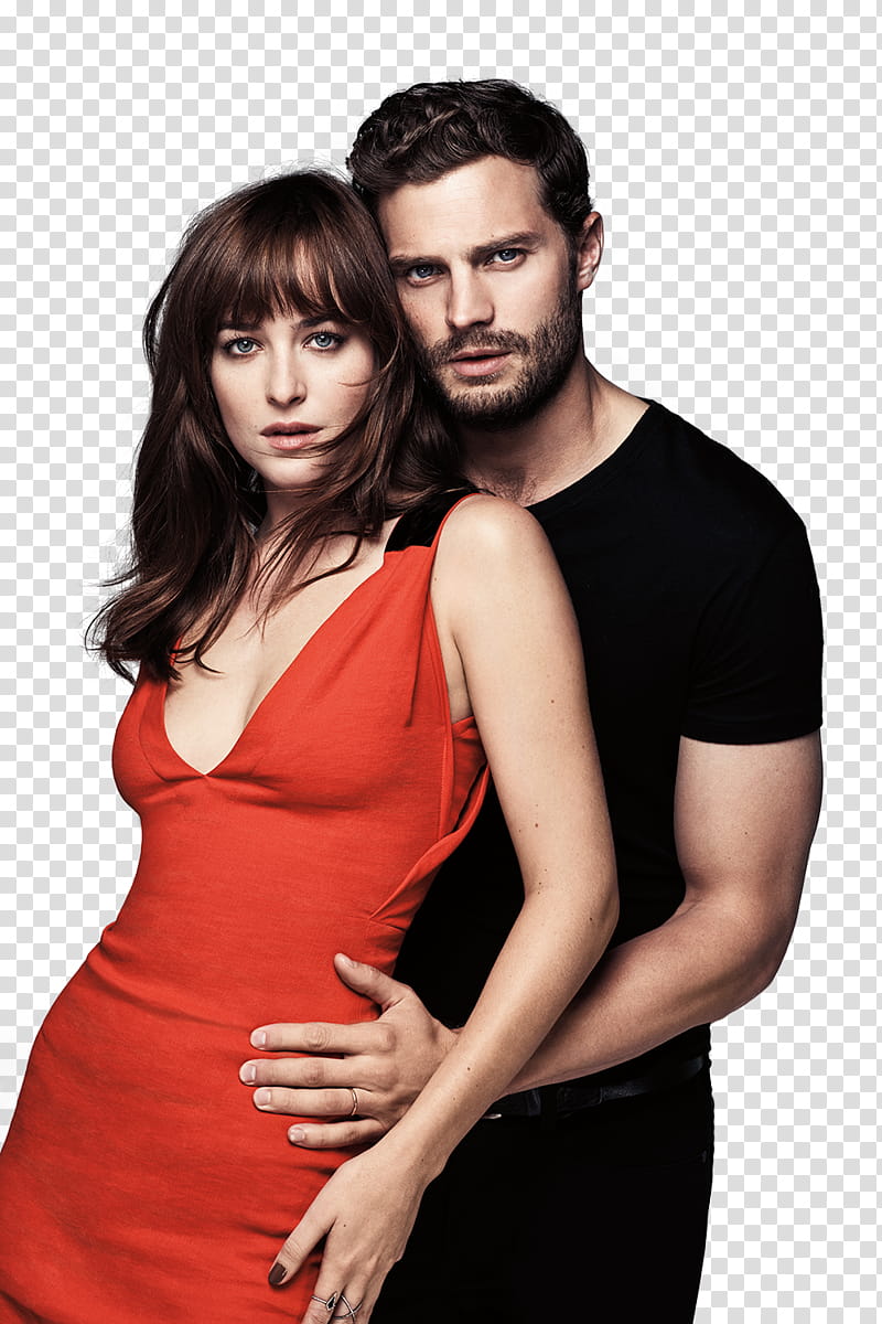 Dakota Johnson and Jamie Dornan , man holding woman's hips behind her back transparent background PNG clipart