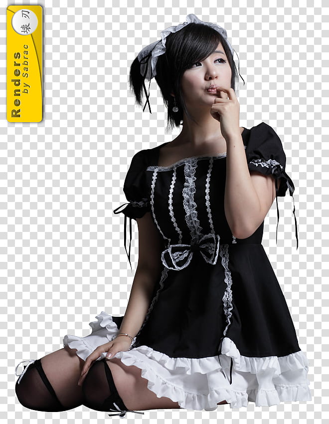 Renders  Asian Girls, woman wearing black and white minidress transparent background PNG clipart