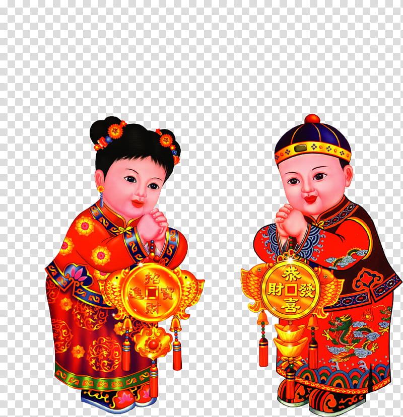 Chinese New Year Calendar, New Year , Sudhana, China, Menshen, Fuwa, Bainian, Taoism transparent background PNG clipart