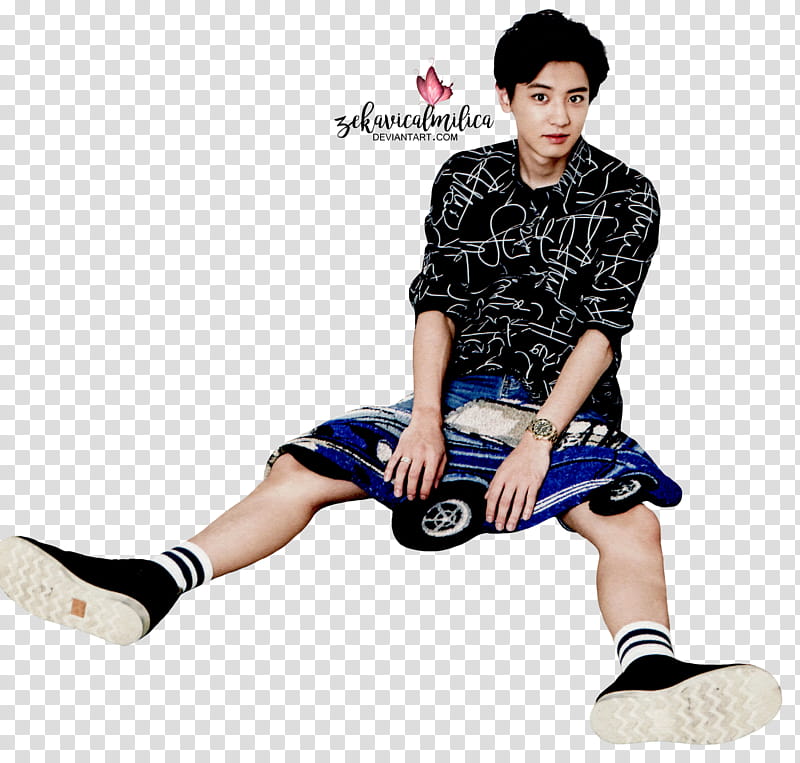 Chanyeol  Season Greetings, man in black top sitting transparent background PNG clipart