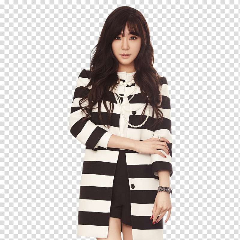 TaeTiSeo MIXXO P, woman wearing black and white striped coat transparent background PNG clipart