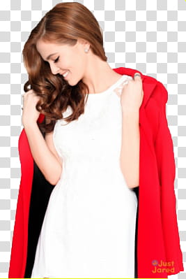 Zoey Deytch, woman in white sleeveless top and red jacket transparent background PNG clipart