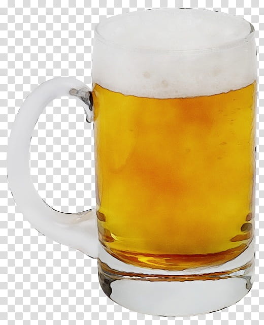 beer glass drink mug beer drinkware, Watercolor, Paint, Wet Ink, Lager, Yellow, Beer Stein, Alcoholic Beverage transparent background PNG clipart