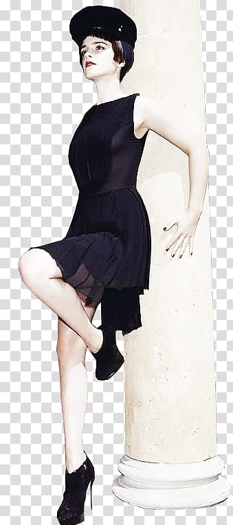Emma Watson, woman leaning on pedestal column transparent background PNG clipart