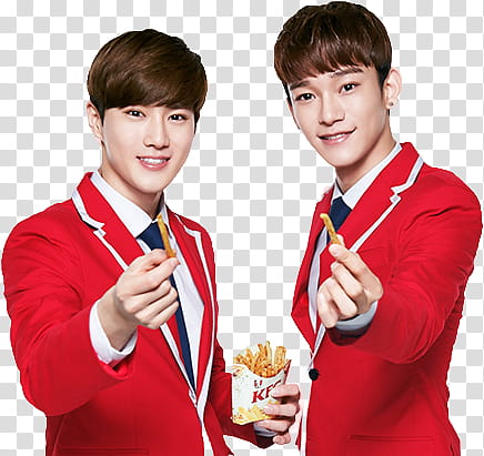 EXO KFC CHINA, men's red suit transparent background PNG clipart