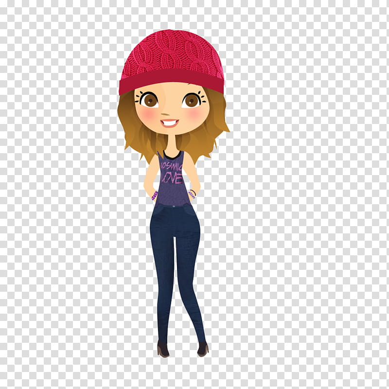 Martina Stoessel Cosmic Love Doll, girl wearing knitted hat, tank top, and fitted jeans transparent background PNG clipart