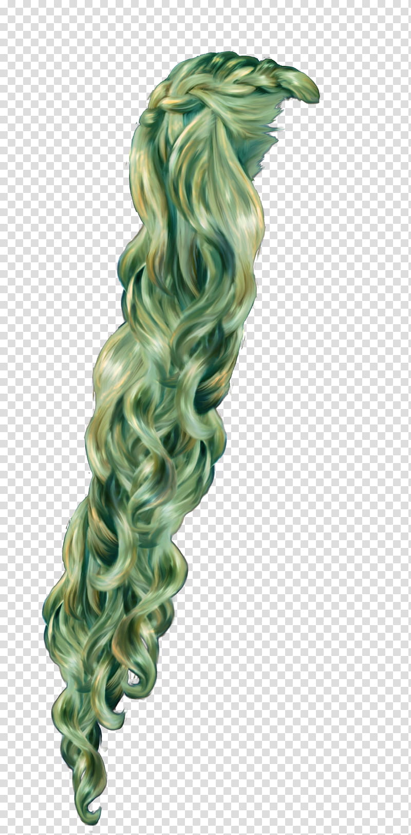 Rapunzel Verdigris, braided long green and yellow hair transparent background PNG clipart