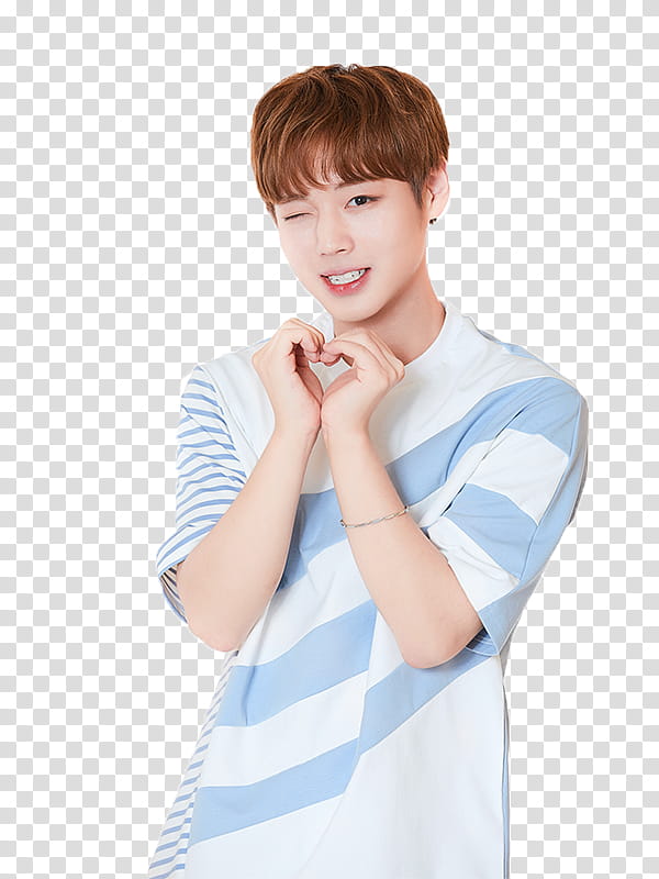 WANNA ONE S , man blond haired wearing white and blue top transparent background PNG clipart