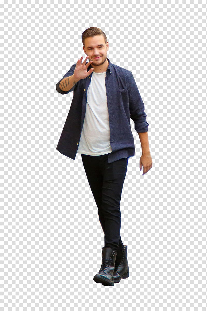 One Direction, man wearing blue button-up shirt and black dress pants transparent background PNG clipart