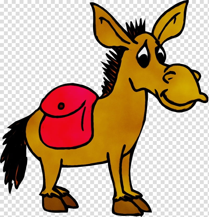 cartoon burro animal figure wildlife live, Watercolor, Paint, Wet Ink, Cartoon, Live, Tail transparent background PNG clipart