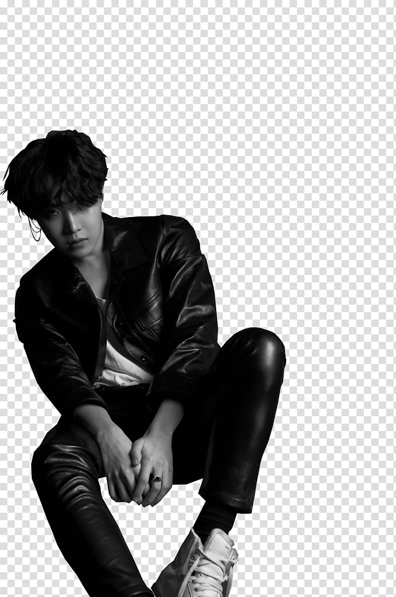 BTS LOVE YOURSELF TEAR , man in leather jacket and pants sitting transparent background PNG clipart