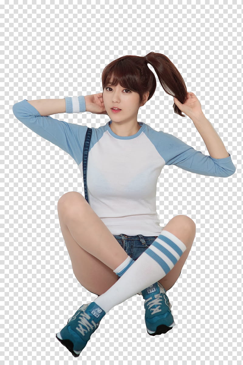 Bomi Ulzzang, women's white and blue crew-neck shirt transparent background PNG clipart
