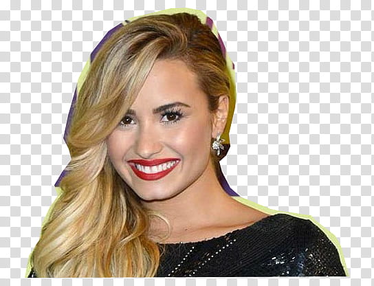 Demi Lovato Blonde Hair Woman In Black Blouse Smiling Transparent