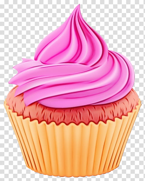 Pink Birthday Cake, Watercolor, Paint, Wet Ink, Cupcake, American Muffins, Frosting Icing, Bakery transparent background PNG clipart