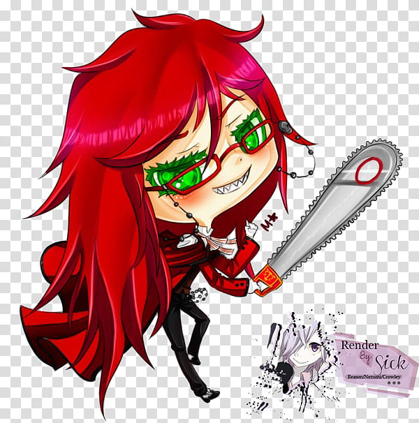 Renders Anime Chibi, girl holding chainsaw character transparent background PNG clipart