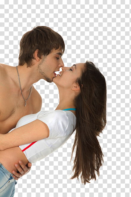 Couple Kissing, man kissing woman in white shirt transparent background PNG clipart