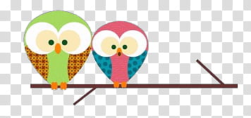O Owls, green and pink owls illustration transparent background PNG clipart