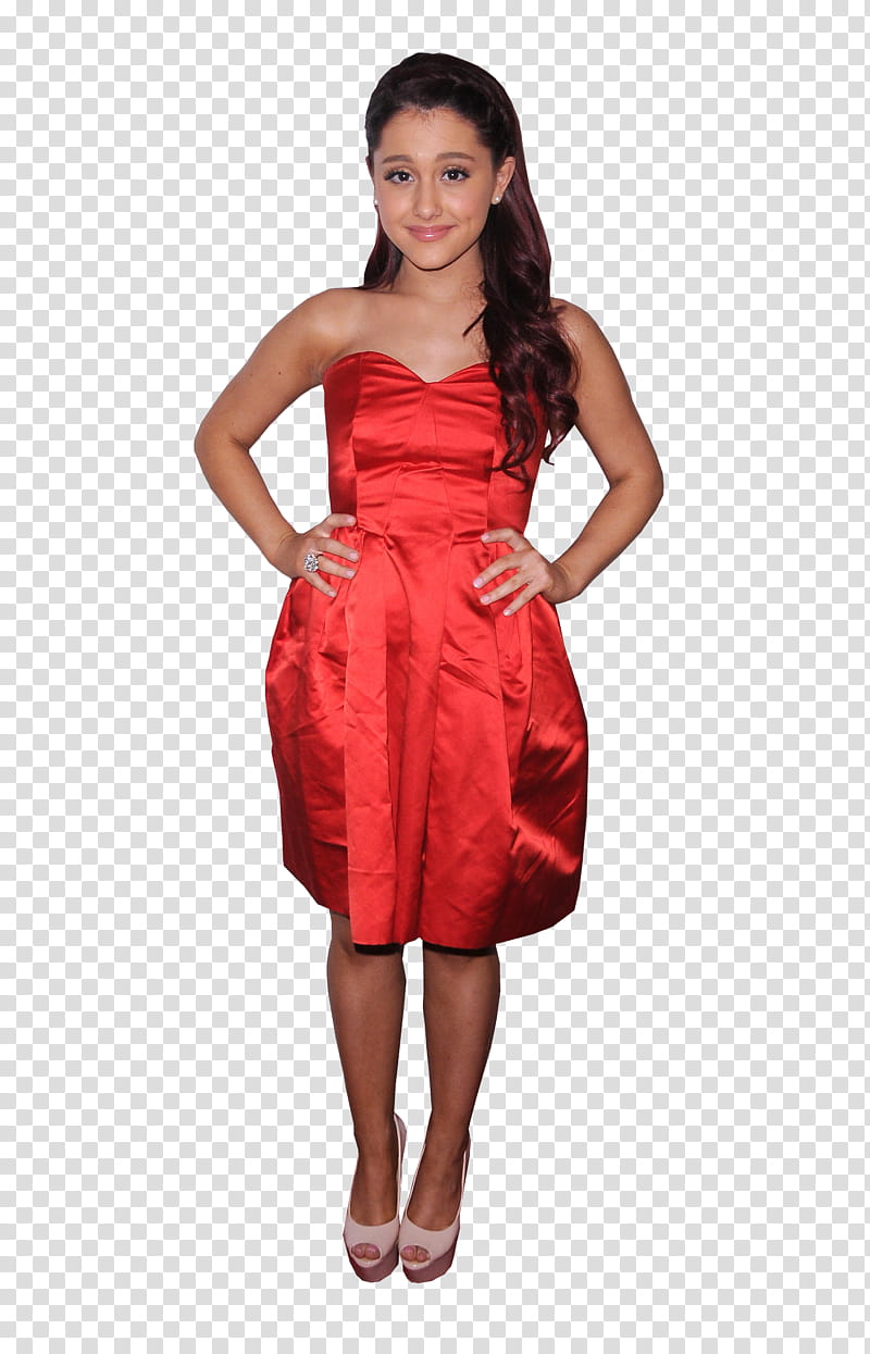 Ariana Grande de s, Ariana Grande in red sweetheart-neckline dress transparent background PNG clipart