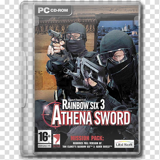 Game Icons , Tom-Clancy's-Rainbow-Six--Athena-Sword, closed Tom Clancy's Rainbow Six  Athena Sword PC CD-ROM case transparent background PNG clipart