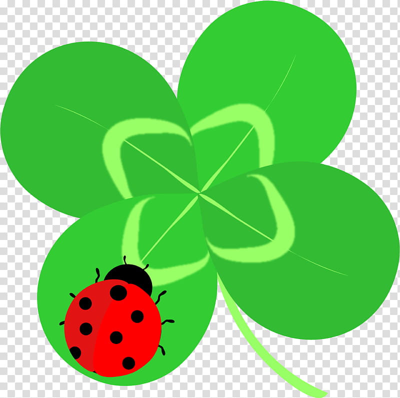 Green Leaf, Fourleaf Clover, Ladybird Beetle, Symbol, Heart, Plant, Shamrock transparent background PNG clipart