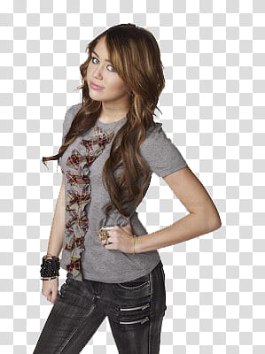Miley Cyrus, woman in gray shirt standing on focus graphy transparent background PNG clipart
