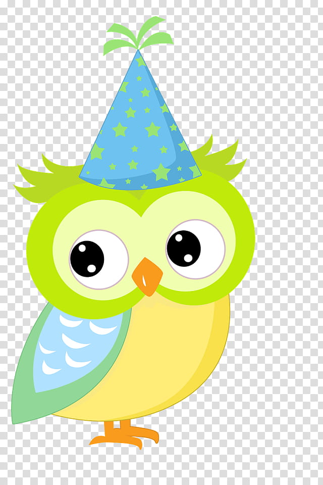 Birthday Party Hat, Owl, Birthday
, Drawing, Little Owl, Cartoon, Bird, Yellow transparent background PNG clipart