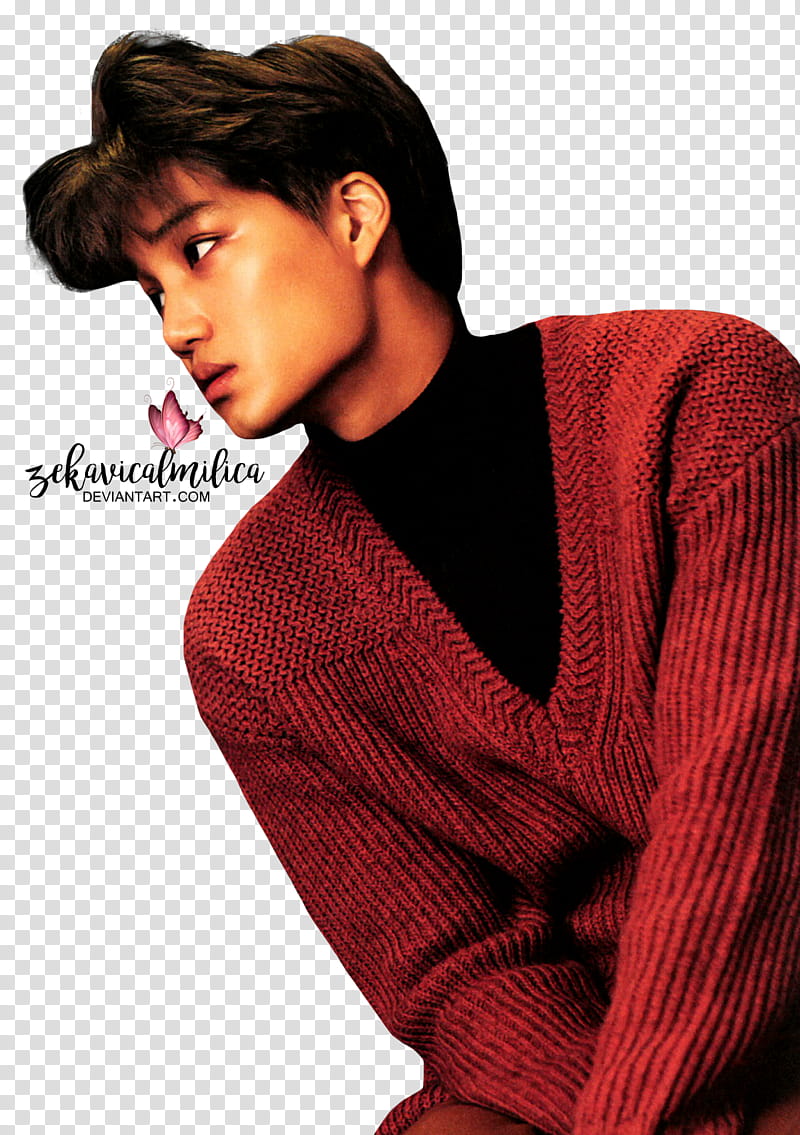 EXO Kai For Life, man wearing red sweater transparent background PNG clipart