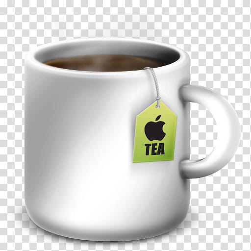 Apple Mug Icons and Extras, clear-, white ceramic mug with tea illustration transparent background PNG clipart