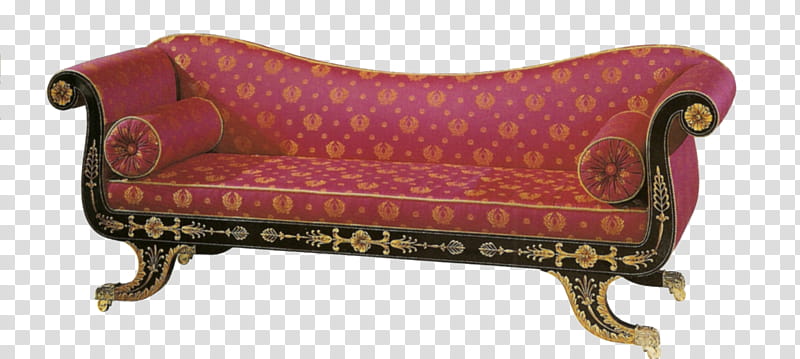 Antique furniture in , empty red and brown fabric sofa transparent background PNG clipart