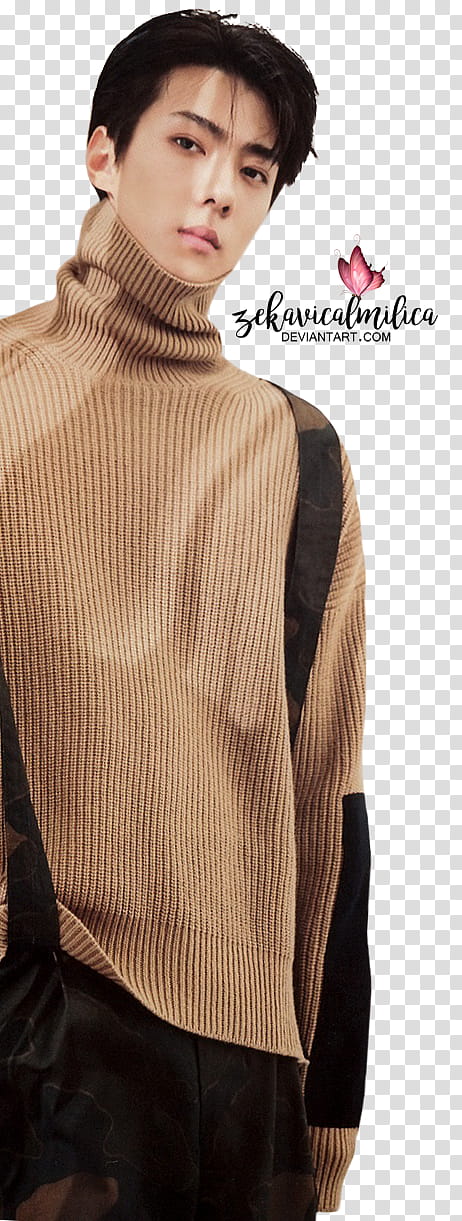 EXO Sehun LEON, man in brown turtleneck sweater transparent background PNG clipart
