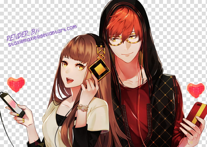 MC x  Mystic Messenger Render, man and woman anime characters transparent background PNG clipart