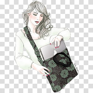 girls s, woman pulling out laptop in bag illustration transparent background PNG clipart