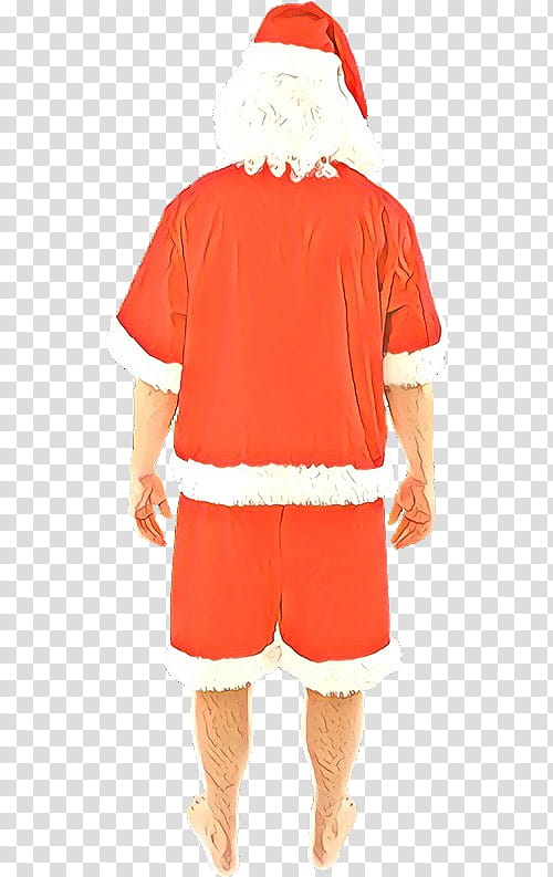 Santa claus, Clothing, Orange, Red, Sleeve, Costume, Standing, Shorts transparent background PNG clipart