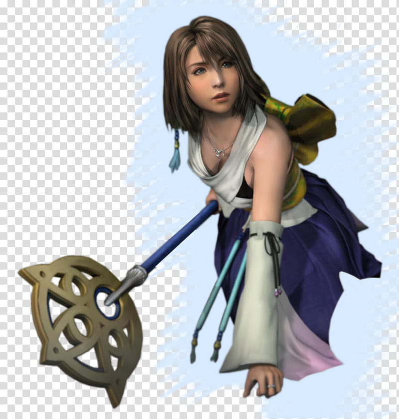 Yuna FFX files, female character with staff illustration transparent background PNG clipart