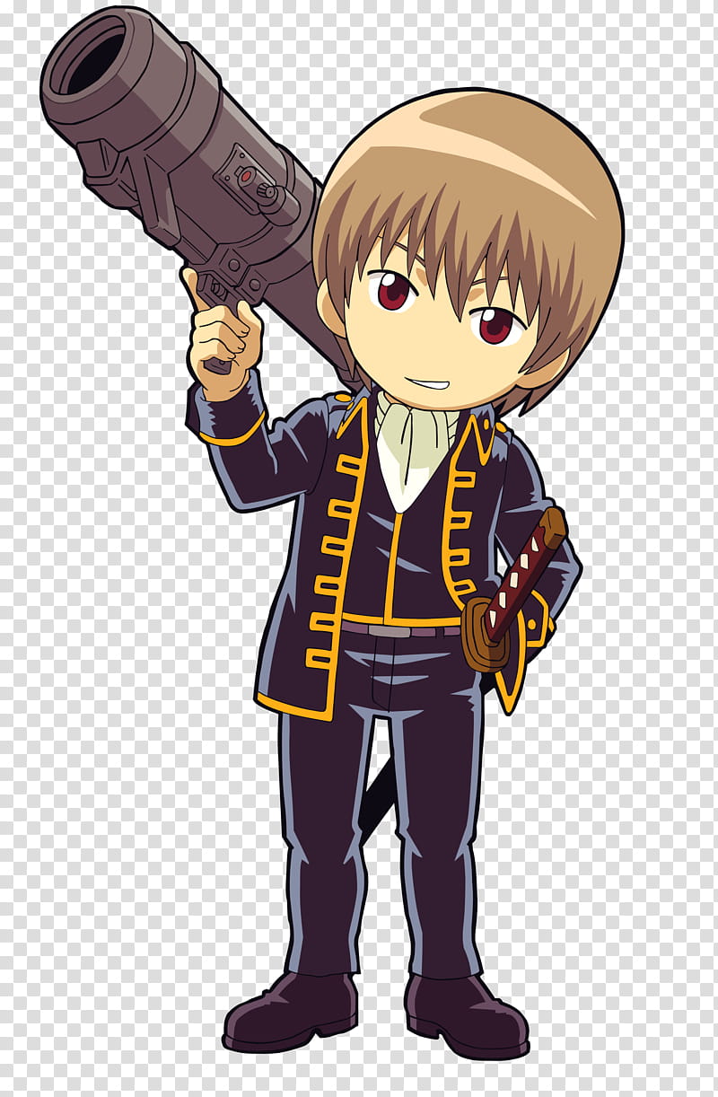 Gintama Sougo Chibi, male anime character carrying canon art transparent background PNG clipart